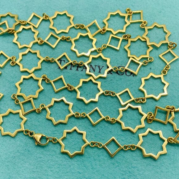 Tiffany & Co. 18K Yellow Gold Picasso Marrakesh Star Cutout Link Necklace 24" - Picture 6 of 14
